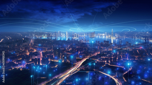 Blue IoT concept in smart city Generative AI