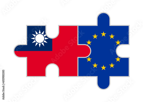 puzzle pieces of taiwan and european union flags. vector illustration isolated on white background