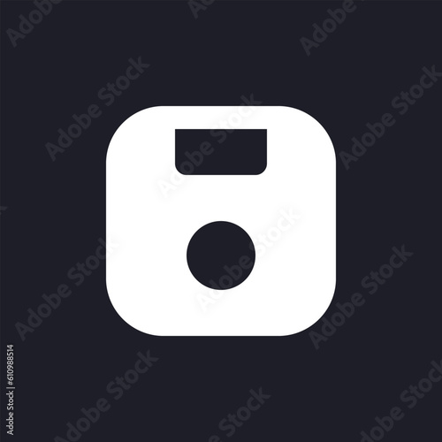 Save white pixel perfect solid ui icon. Progress store. Keep work changes. Record information. Silhouette symbol for dark mode. Glyph pictogram on black space for web, mobile. Vector isolated image