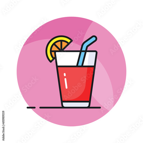 A glass of fresh drink with piece of lemon showing concept icon of summer drink