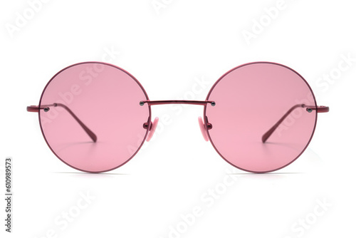 A pair of bright pink sunglasses isolated on white background