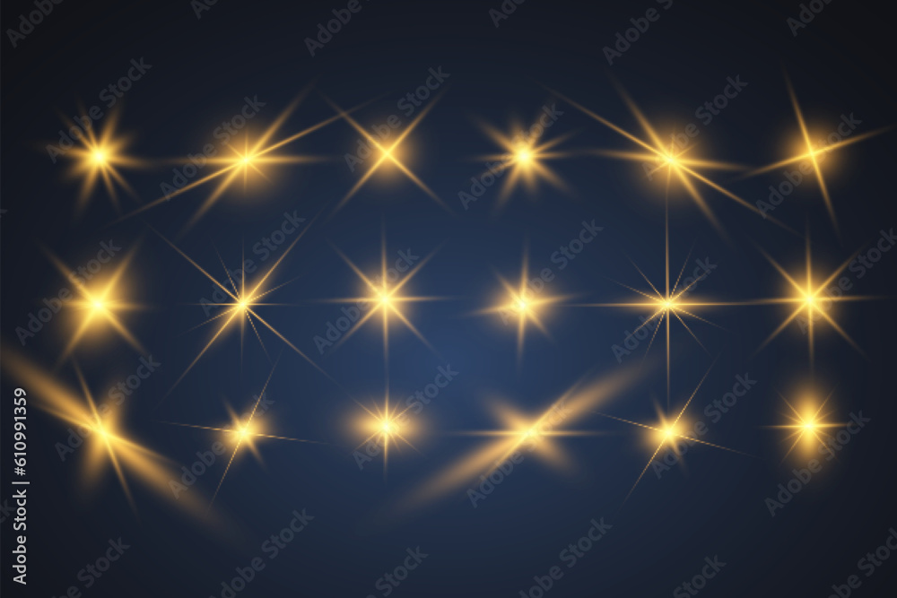 Fototapeta premium Special lens flash, light effect. The flash flashes rays and searchlight. illust.White glowing light. Beautiful star Light from the rays. The sun is backlit. Bright beautiful star. Sunlight. Glare.