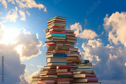 Stack of books in the sky. Generative Ai