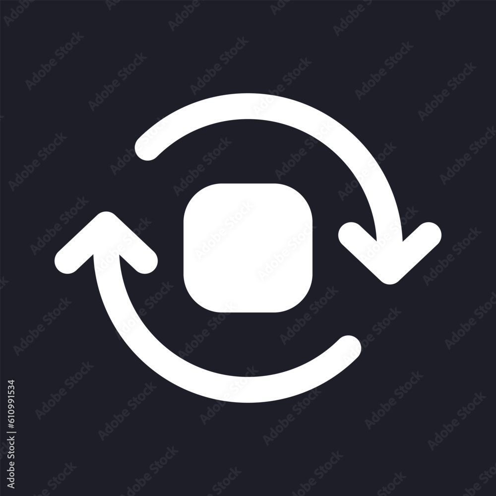 Spin animation white pixel perfect solid ui icon. Circular motion in video editor. Silhouette symbol for dark mode. Glyph pictogram on black space for web, mobile. Vector isolated image Spin animation white pixel perfect solid ui icon. Circular motion in video editor. Silhouette symbol for dark mode. Glyph pictogram on black space for web, mobile. Vector isolated image