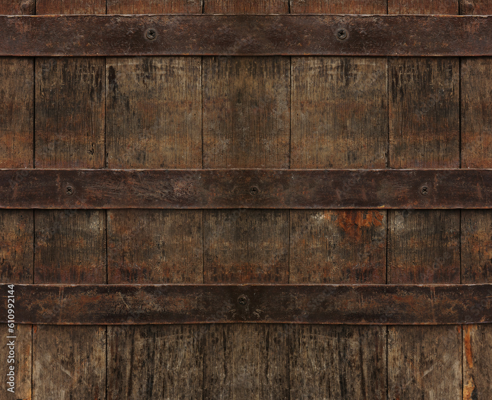 Fototapeta premium Texture of wooden barrel as background, closeup