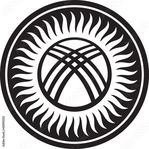 Vector state monochrome coat of arms of the Republic of Kyrgyzstan. Black national sign Kyzgyz. Pride and symbol of the state. Sun and shanyrak. photo