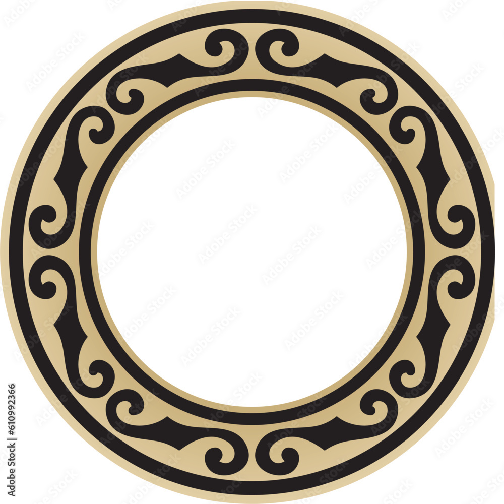 Vector golden and black round Kazakh national ornament. Ethnic pattern of the peoples of the Great Steppe, Mongols, Kyrgyz, Kalmyks, Buryats. circle, frame border.. Vector golden and black round Kazakh national ornament. Ethnic pattern of the peoples of the Great Steppe, Mongols, Kyrgyz, Kalmyks, Buryats. circle, frame border..