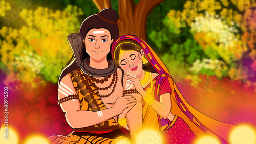 Konstfotografi Lord Shiva and Goddess Parvati Vector Art, Mahadev vector art and illustration