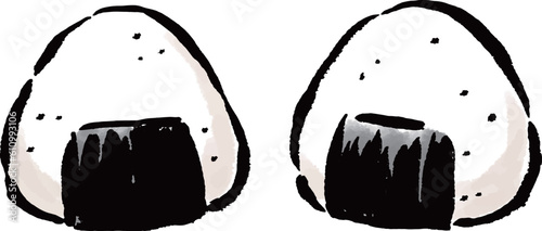シンプルなおにぎり　和風　筆タッチイラスト