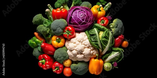 Human brain made of variety colorful vegetables , concept of Nutritional anatomy, created with Generative AI technology