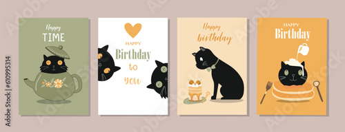 Canvas Print Set of happy birthday, holiday, baby shower celebration greeting and invitation card