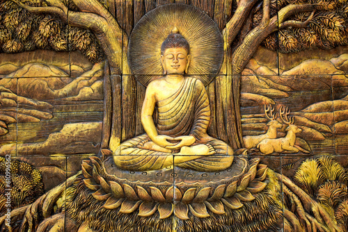 Intuit buddha's on wall of thai temple