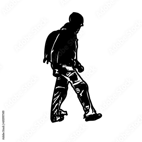 Black silhouette sketch of a mountain climber with transparent background © Afifudin