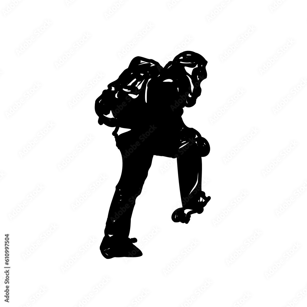 Black silhouette sketch of a mountain climber with transparent background Black silhouette sketch of a mountain climber with transparent background
