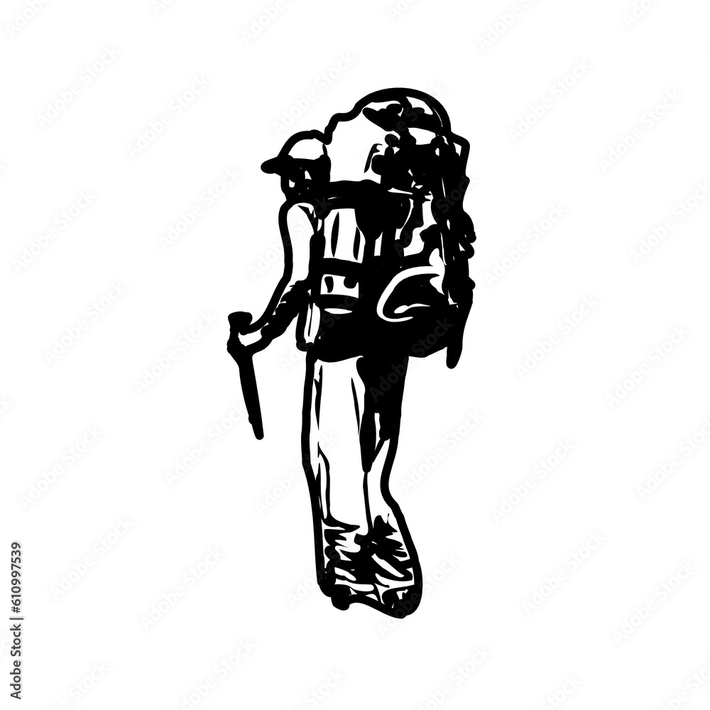 Black silhouette sketch of a mountain climber with transparent background Black silhouette sketch of a mountain climber with transparent background