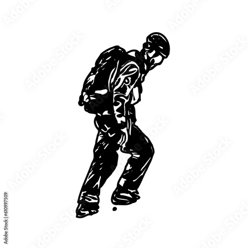 Black silhouette sketch of a mountain climber with transparent background