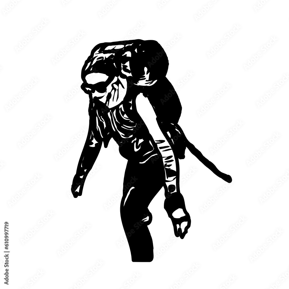 Black silhouette sketch of a mountain climber with transparent background