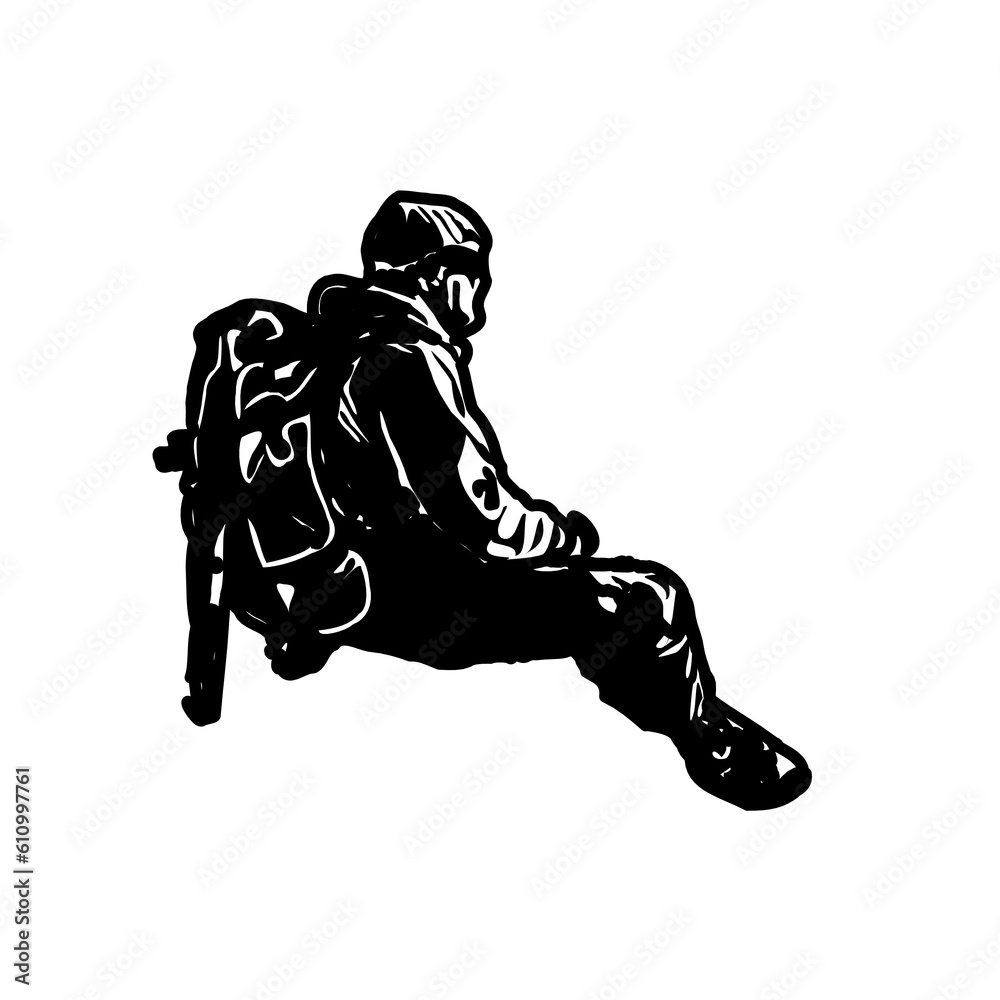 Obraz premium Black silhouette sketch of a mountain climber with transparent background