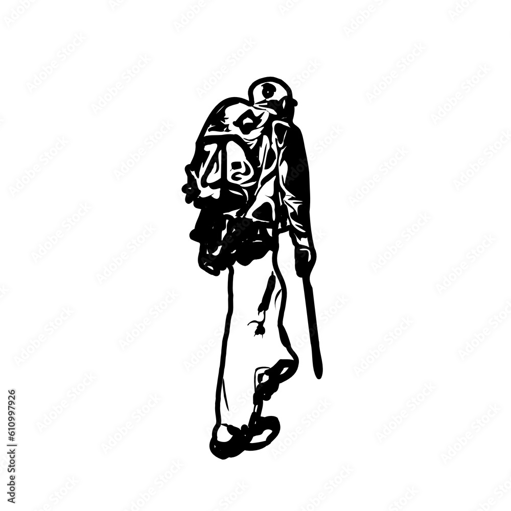 Black silhouette sketch of a mountain climber with transparent background Black silhouette sketch of a mountain climber with transparent background