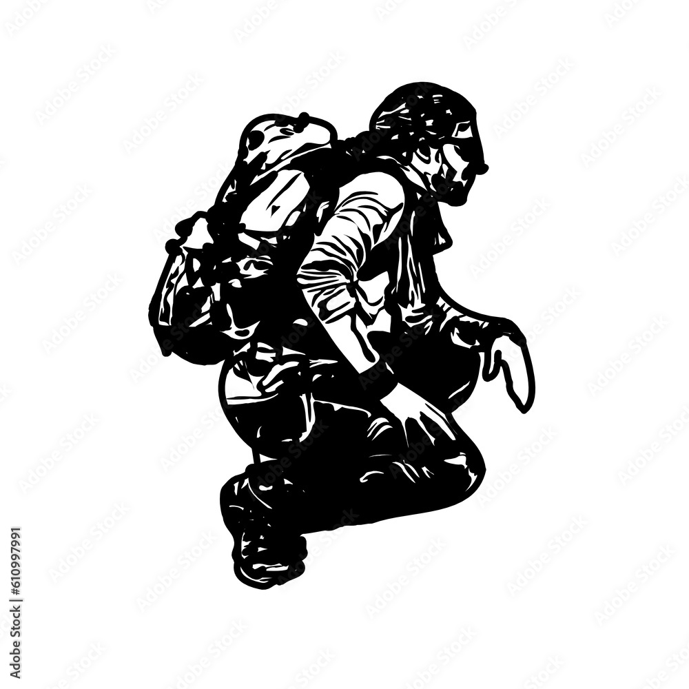 Black silhouette sketch of a mountain climber with transparent background Black silhouette sketch of a mountain climber with transparent background