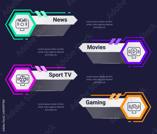 TV programs infographic chart design template. Video streaming platform. Editable infochart with icons. Instructional graphics with step sequence. Visual data presentation. Roboto font used photo