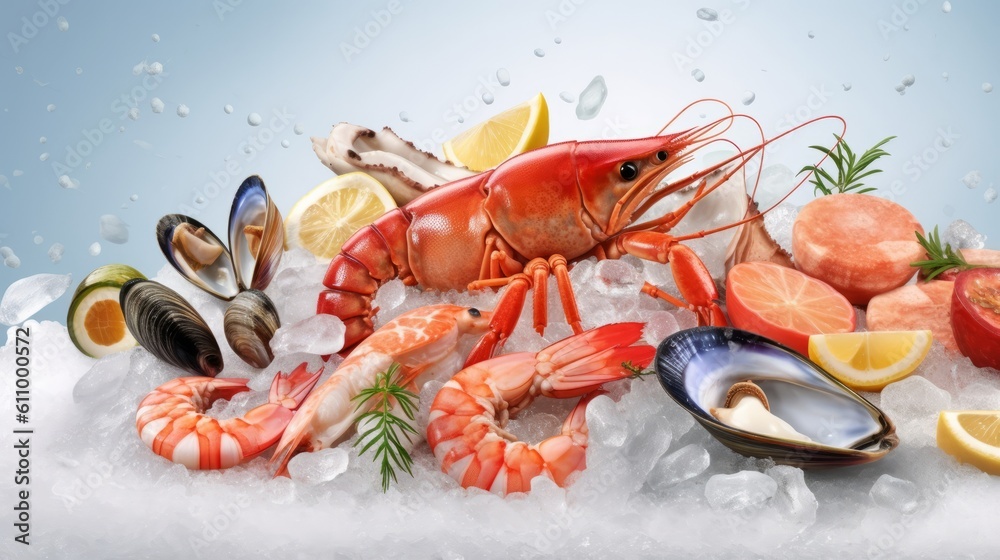 Seafood with ice creative illustration Seafood with ice creative illustration