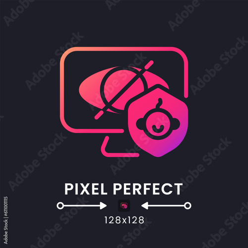 Parental control pink solid gradient desktop icon on black. Kid-friendly profile. Streaming app feature. Pixel perfect 128x128, outline 4px. Glyph pictogram for dark mode. Isolated vector image