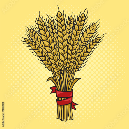Wheat ear spikelet pinup pop art retro vector illustration. Comic book style imitation.