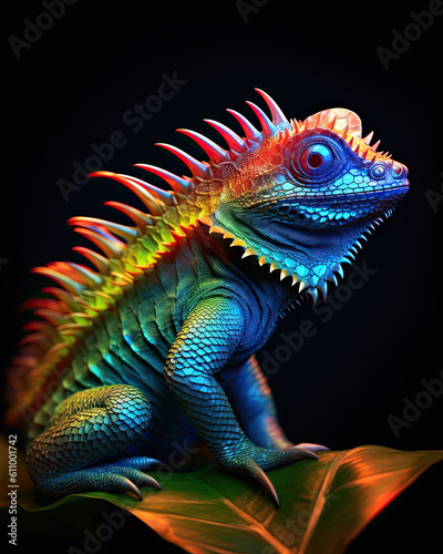 colourful iguana, lizard. Generative AI image.