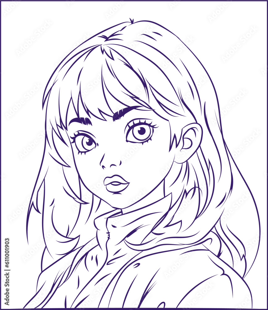 Cute cartoon Japanese girl drawn in anime style. Manga Anime vector illustration design for coloring. Cute cartoon Japanese girl drawn in anime style. Manga Anime vector illustration design for coloring.
