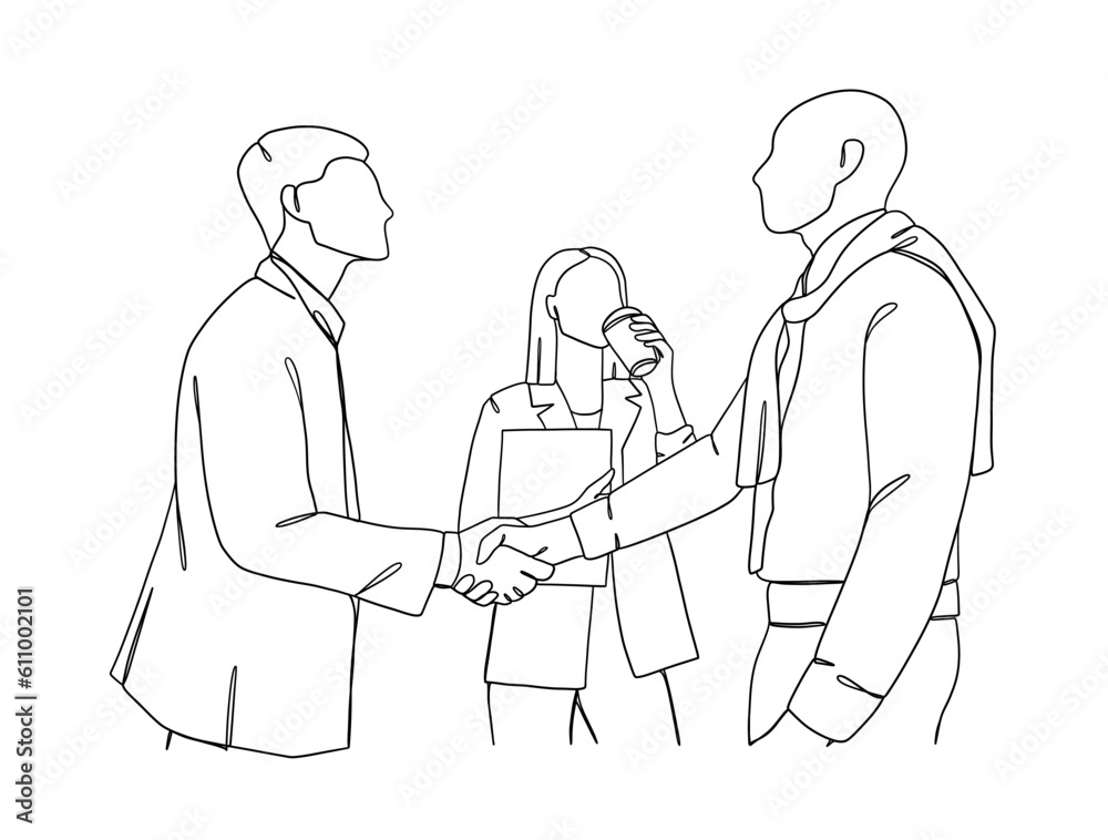 Continuous one line drawing of business agreement. Vector illustration. Continuous one line drawing of business agreement. Vector illustration.
