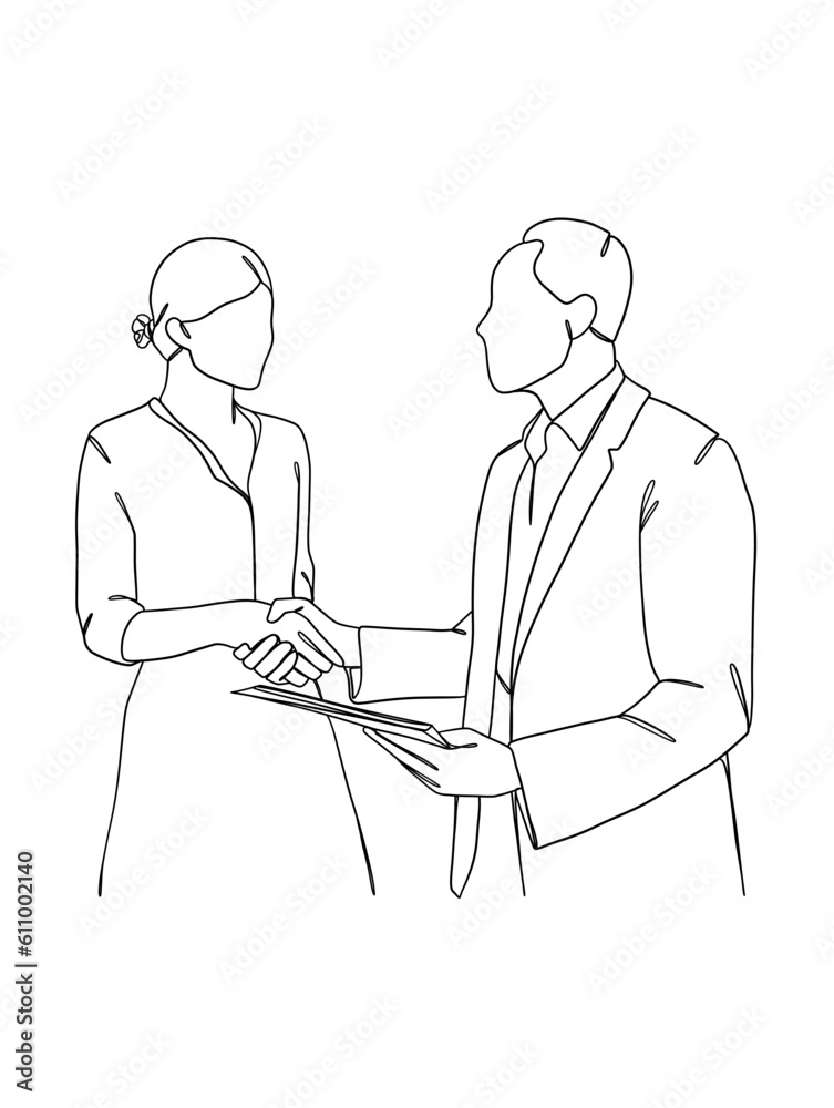 Continuous one line drawing of business agreement. Vector illustration. Continuous one line drawing of business agreement. Vector illustration.
