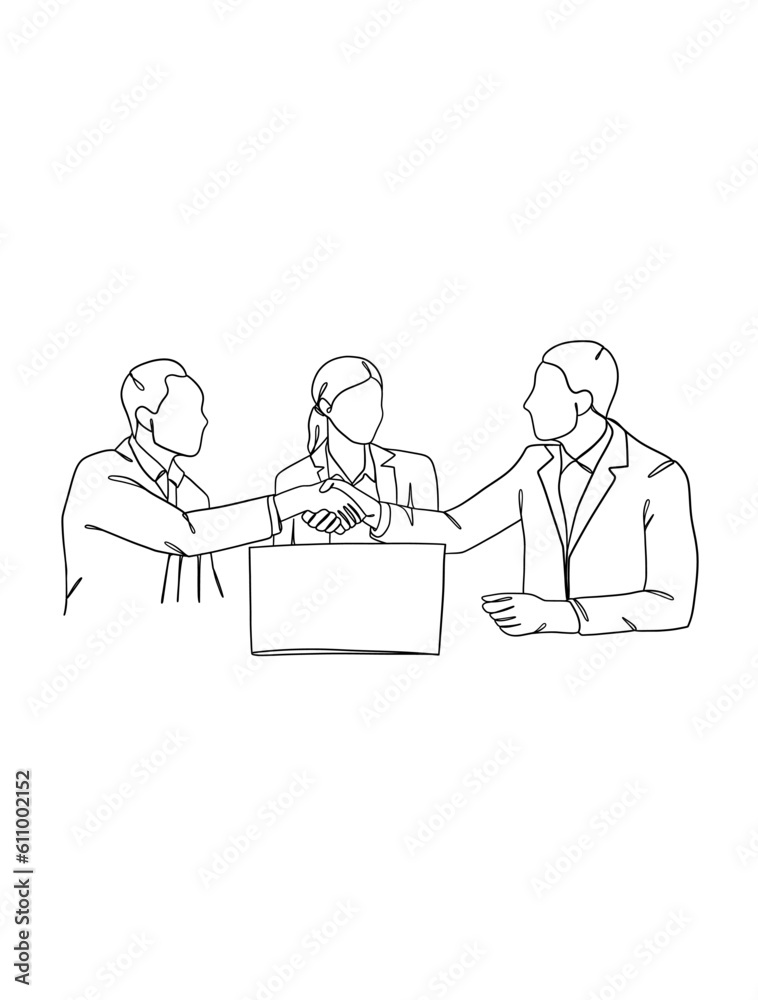 Continuous one line drawing of business agreement. Vector illustration.