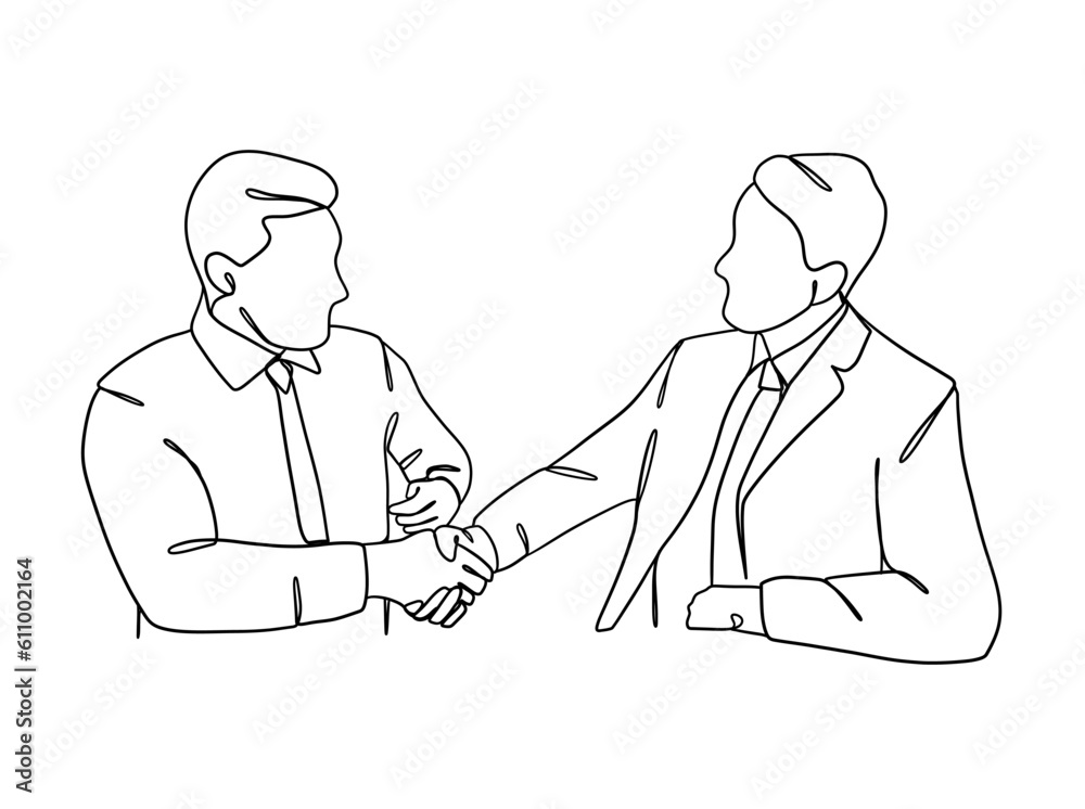 Continuous one line drawing of business agreement. Vector illustration. Continuous one line drawing of business agreement. Vector illustration.