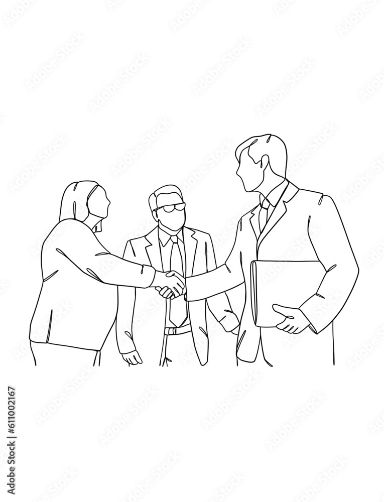Continuous one line drawing of business agreement. Vector illustration.