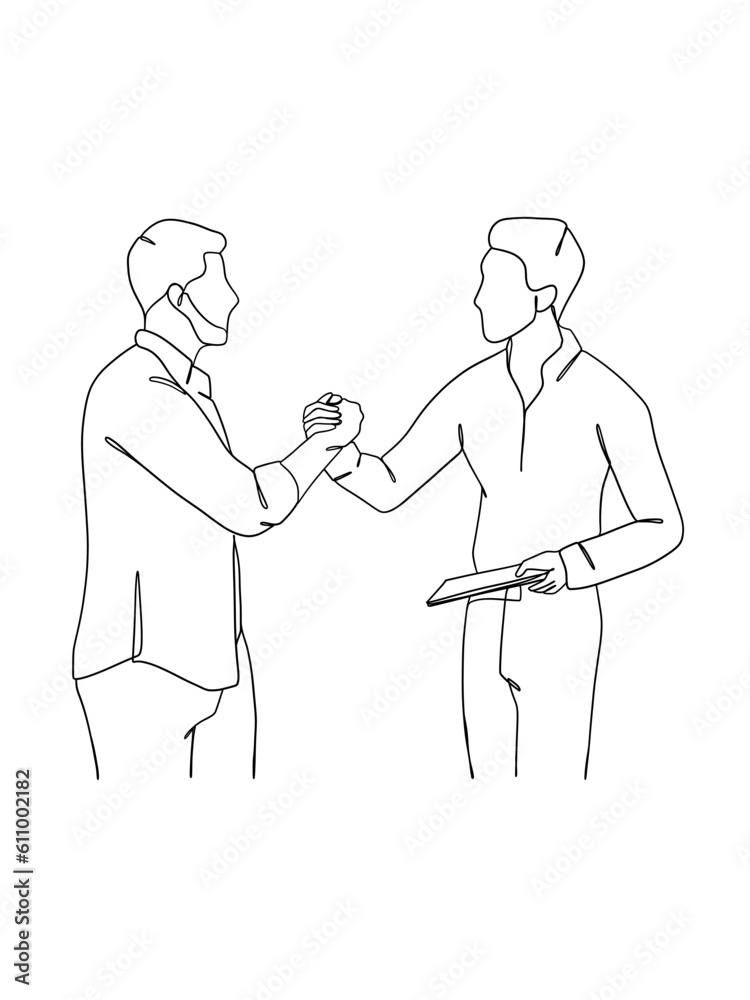 Continuous one line drawing of business agreement. Vector illustration.