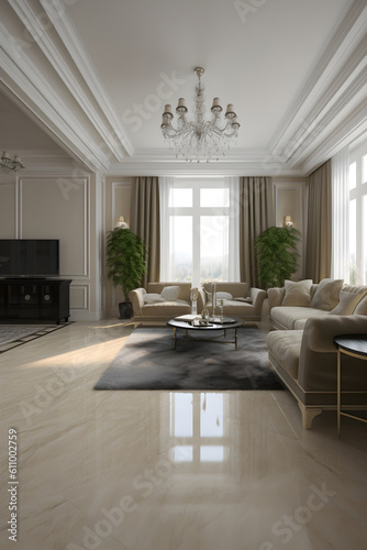 Classic style interior of living room in luxury house. Generative AI