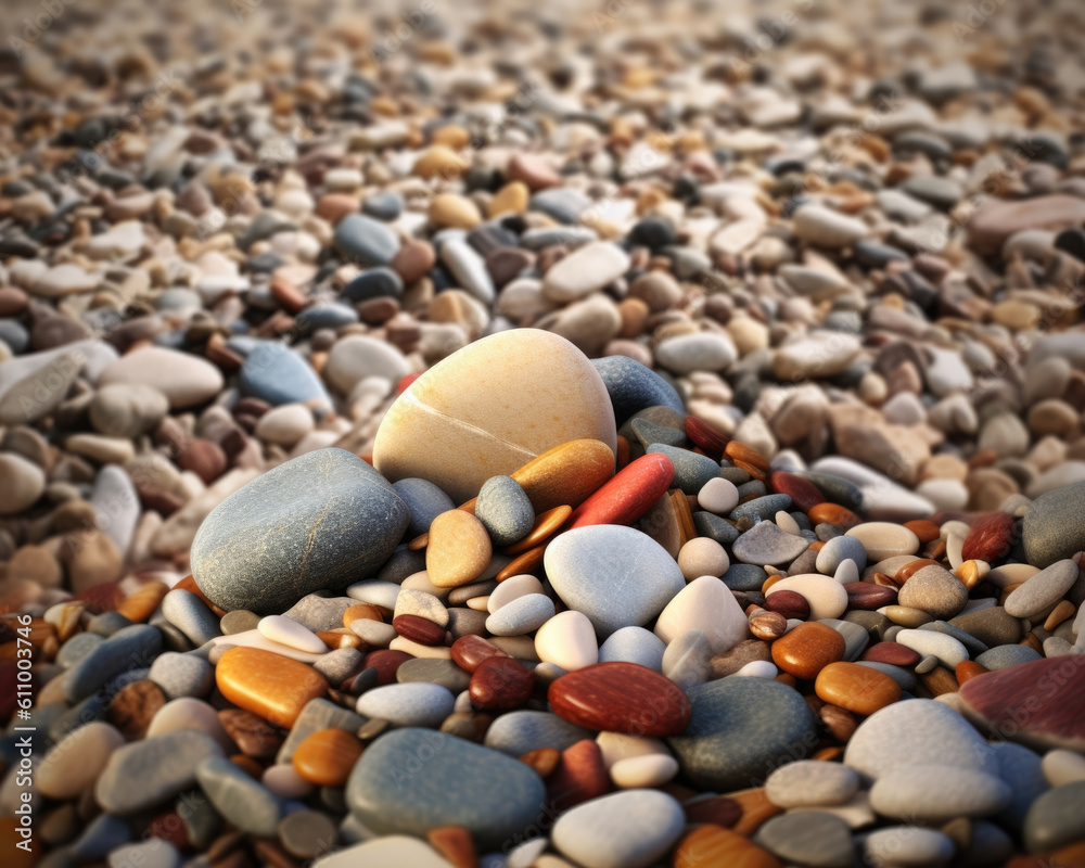 Pebblestrewn beach Minimalist mockup for podium display or showcase. AI generation Pebblestrewn beach Minimalist mockup for podium display or showcase. AI generation