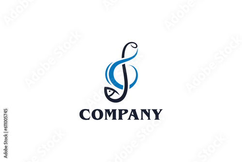 Creative logo design depicting a music key as a fish - Logo Design Template 