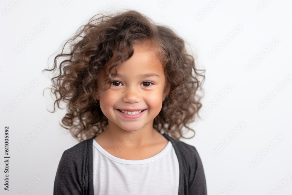 Lifestyle portrait photography of a happy kid female drawing against a white background. With generative AI technology Lifestyle portrait photography of a happy kid female drawing against a white background. With generative AI technology