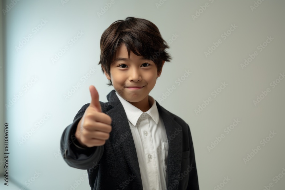 Medium shot portrait photography of a satisfied boy in his 30s showing ok gesture against a minimalist or empty room background. With generative AI technology Medium shot portrait photography of a satisfied boy in his 30s showing ok gesture against a minimalist or empty room background. With generative AI technology