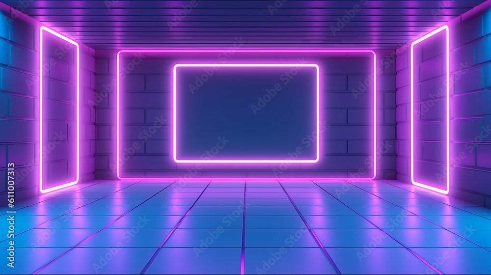 Neon background. Empty room with futuristic wall panels h. Generative ai Neon background. Empty room with futuristic wall panels h. Generative ai