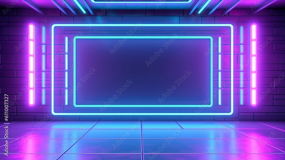 Neon background. Empty room with futuristic wall panels h. Generative ai