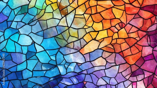 Multicolored stained glass with an irregular pattern. Generative ai photo