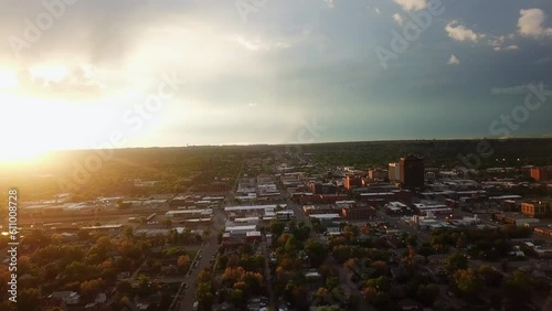 Aerial Panning Shot Of Buildings In City Against Sky At Sunset - Billings, Montana photo