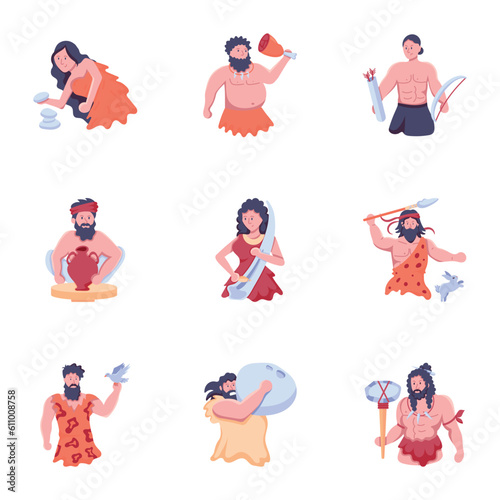 Modern Set of Ancient Persons Flat Icons 

