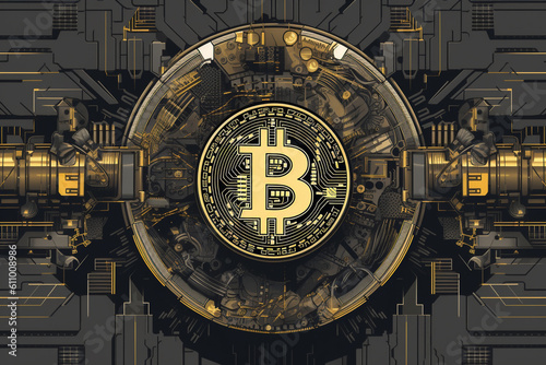 Generative ai. Bitcoin close up illustration © allasimacheva