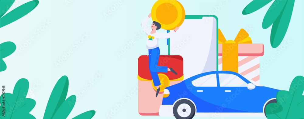 Naklejka premium Flat vector concept operation hand-drawn illustration of people taking a taxi 