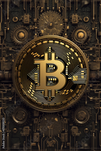Generative ai. Bitcoin close up illustration