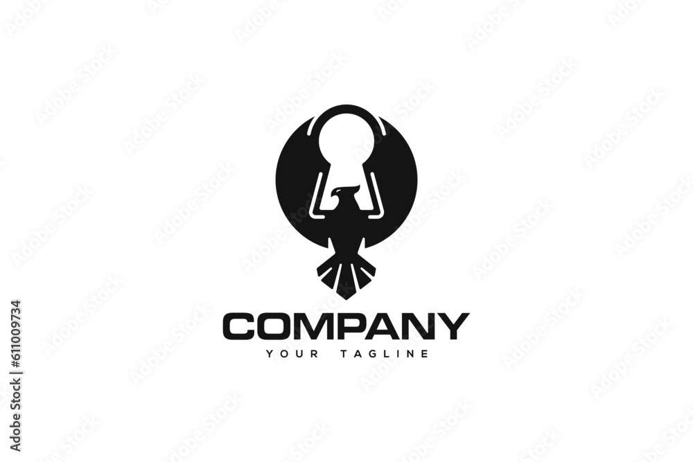 Title: Creative logo design designated to a real estate or locksmith business. This logo design depicts an eagle with a keyhole in between his wings. Title: Creative logo design designated to a real estate or locksmith business. This logo design depicts an eagle with a keyhole in between his wings.